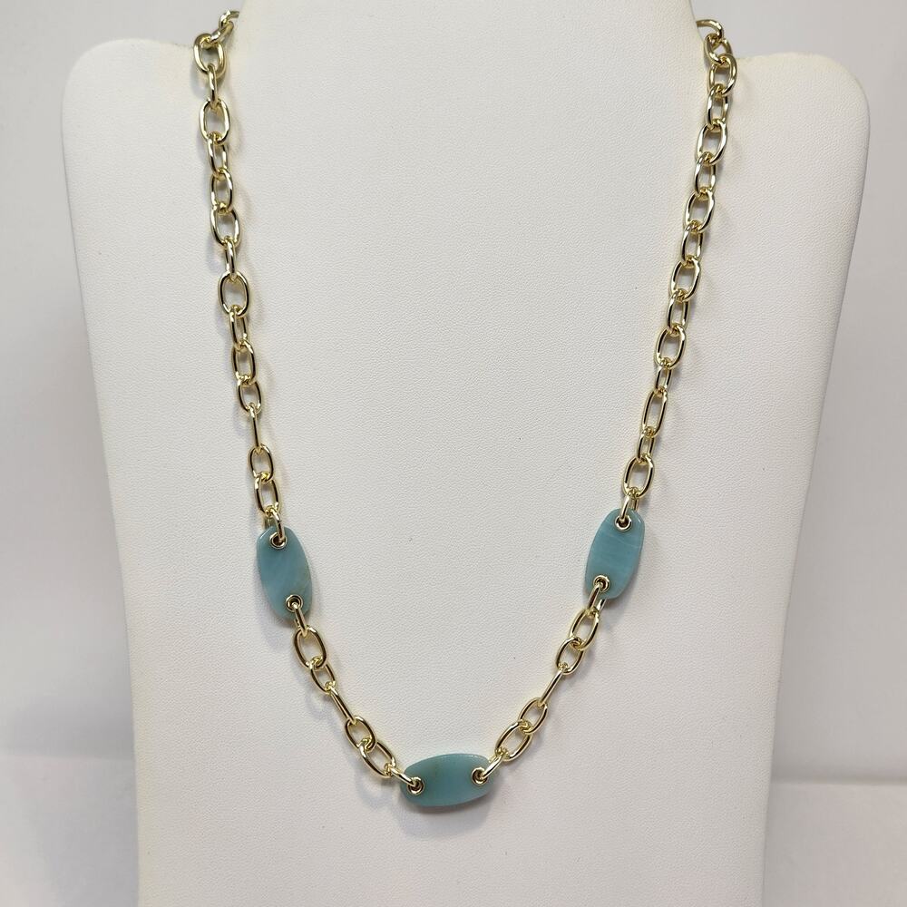 Kendra Scott Ashlyn Mixed Teal Amazonite 14k Yellow Gold Plated Chain Necklace - Picture 2 of 6